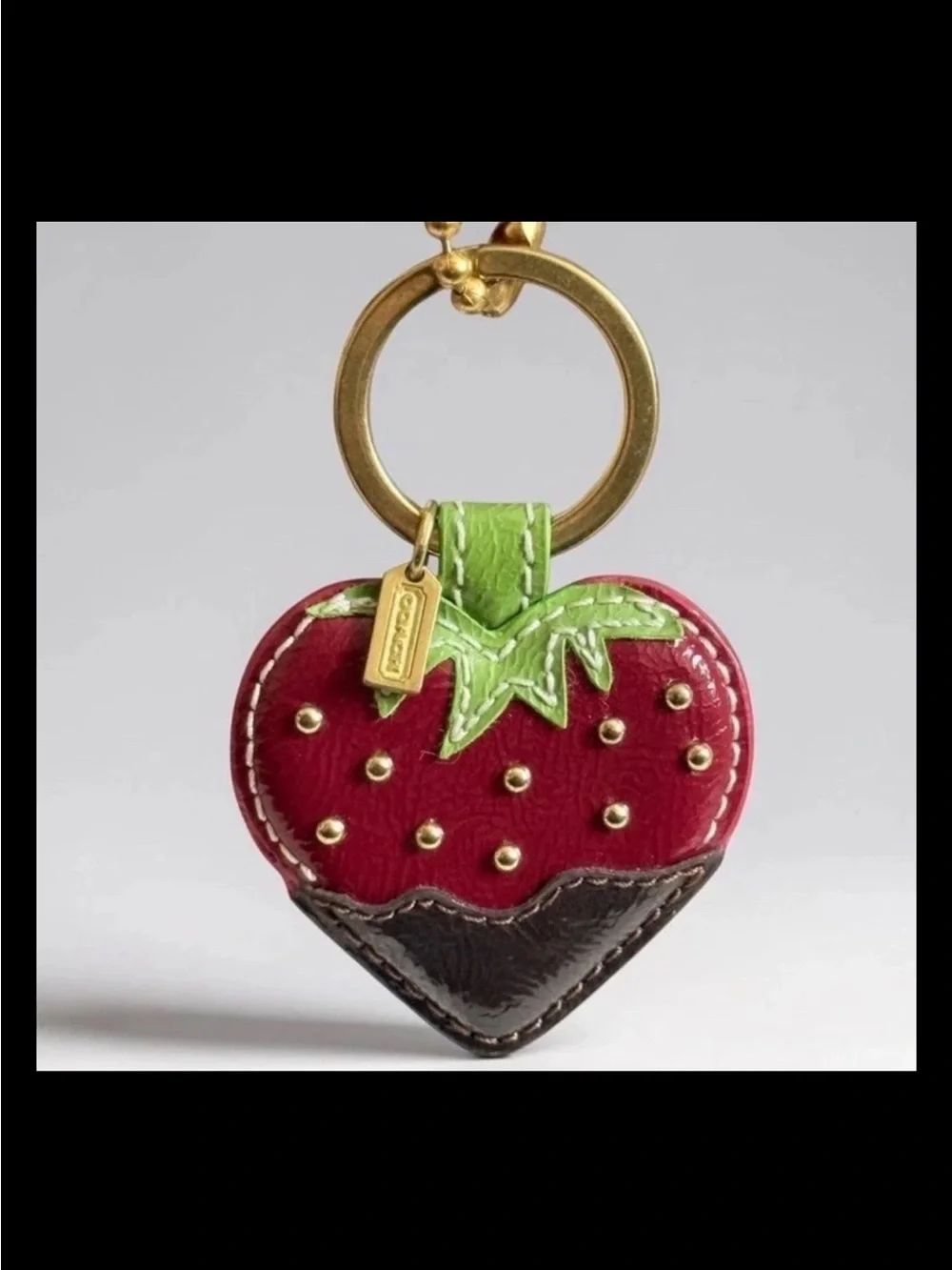 Coach Bag Charm-Chocolate Dipped Strawberry Heart, Studded, 2010 Style: (#62938)